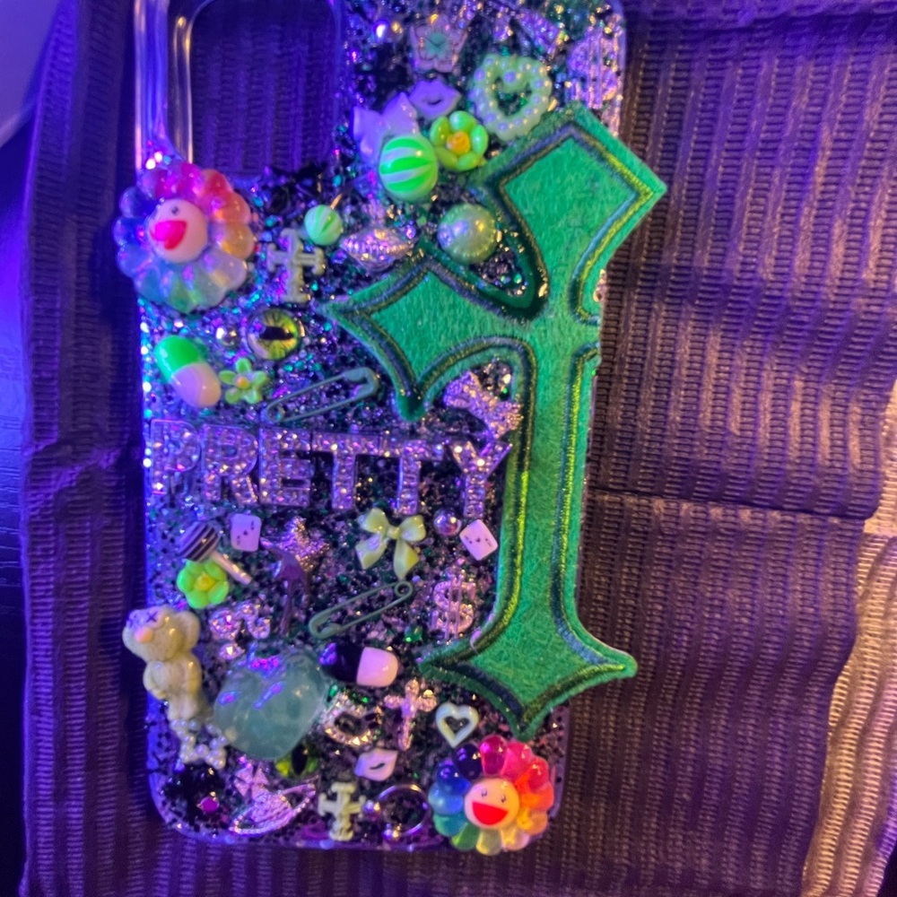 Decorative Phone Case with Green and Multicolor Accents